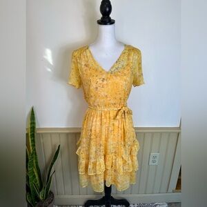 Simply VeraWang Chiffon Dress Butter Yellow Fairycore Tiered Coquette Women Sz M